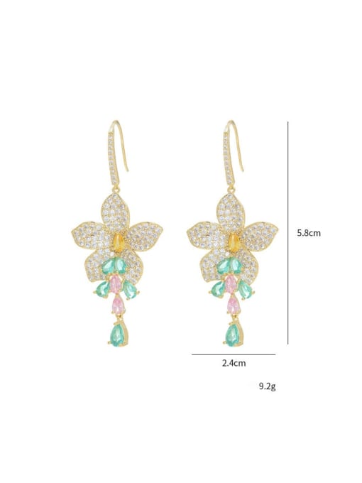 YOUH Brass Cubic Zirconia Flower Luxury Drop Earring 2