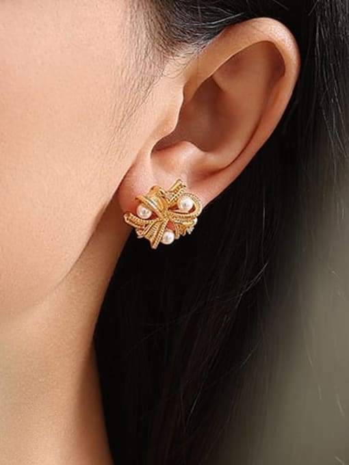 Five Color Brass Imitation Pearl Flower Vintage Stud Earring 1