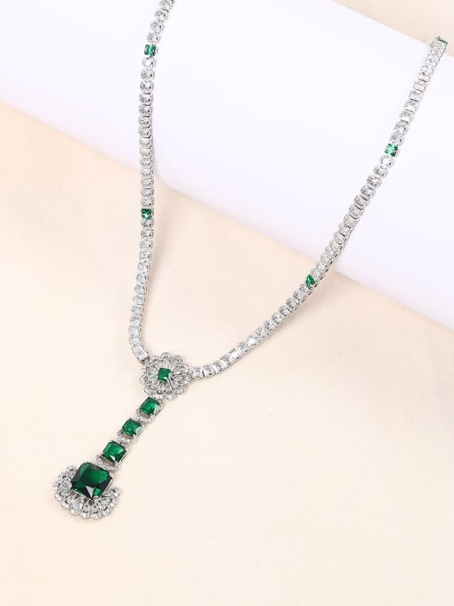 Green necklace Brass Cubic Zirconia  Luxury Geometric Earring and Necklace Set