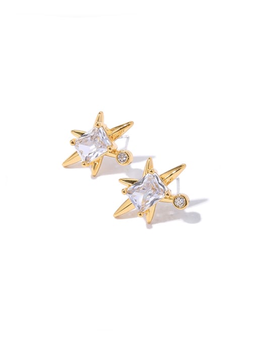 Six pointed star Earrings Brass Cubic Zirconia Star Vintage Stud Earring