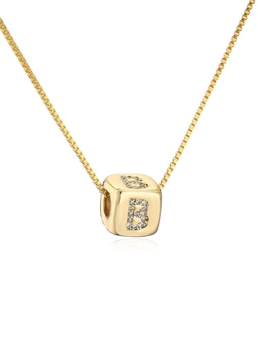 22288 B Brass Cubic Zirconia Square Vintage Letter Pendant Necklace