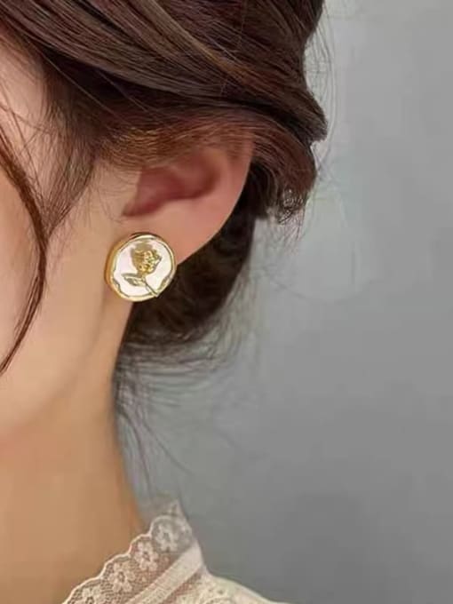 Gold ED00271 Brass Enamel Rosary Vintage Stud Earring