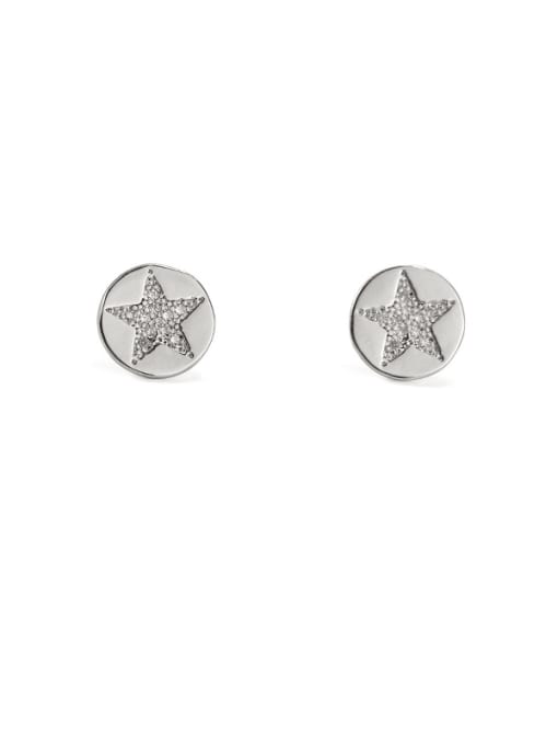 Round Pentagram Brass Rhinestone Star Minimalist Stud Earring