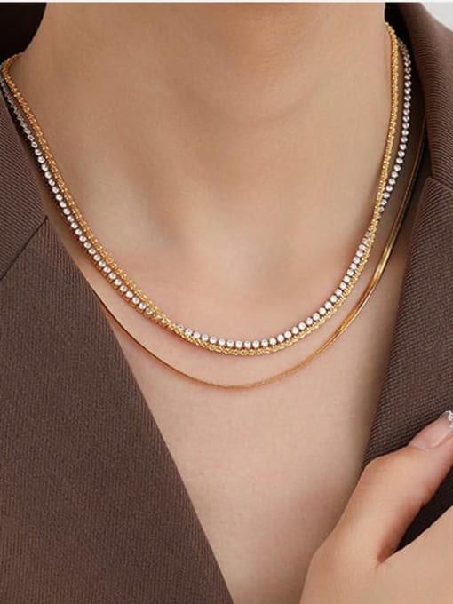ACCA Brass Cubic Zirconia Geometric Hip Hop Multi Strand Necklace 1