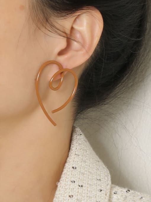 HYACINTH Brass Enamel Hollow Heart Minimalist Stud Earring 1