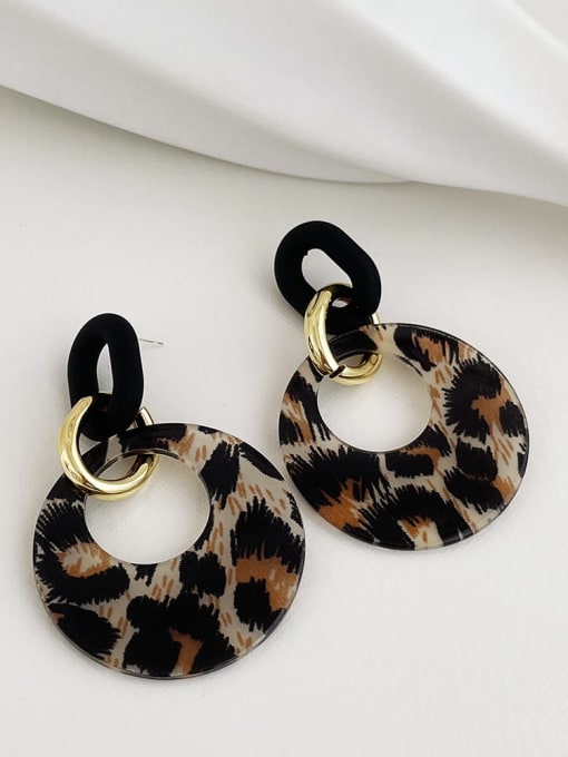 P333 round leopard Earrings Alloy Resin Round Vintage Leopard print Drop Earring
