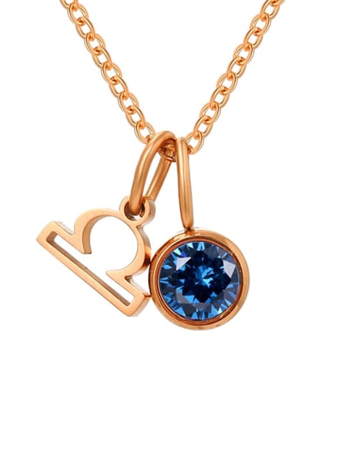 September Blue Libra Rose Gold Stainless steel Birthstone Constellation Cute Necklace