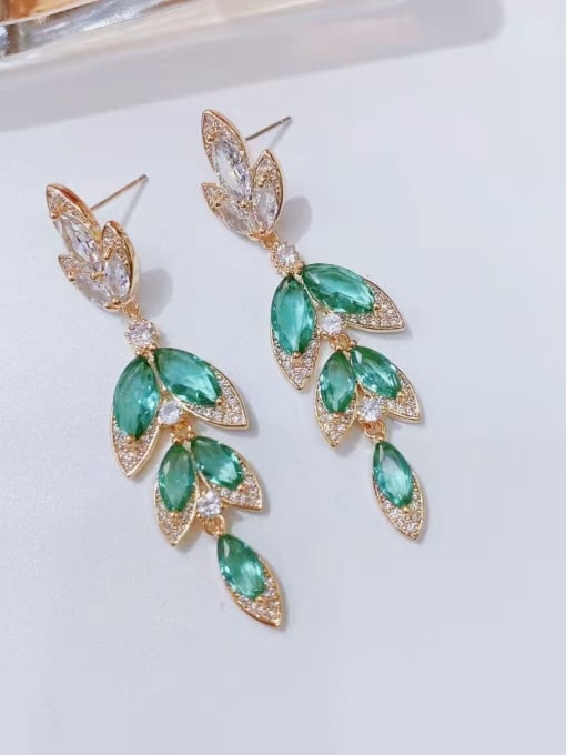 OUOU Brass Cubic Zirconia Leaf Luxury Cluster Earring 0