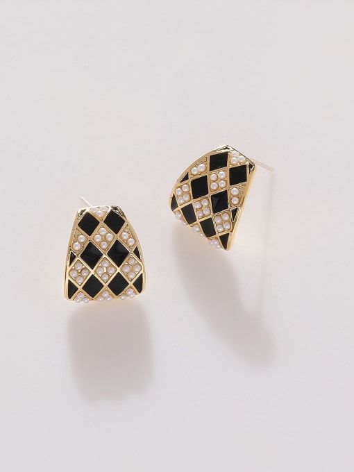 HYACINTH Brass Imitation Pearl Geometric Vintage Stud Earring 2