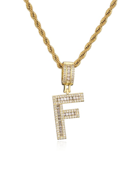 F Brass Cubic Zirconia  Vintage  Letter  Pendant Necklace