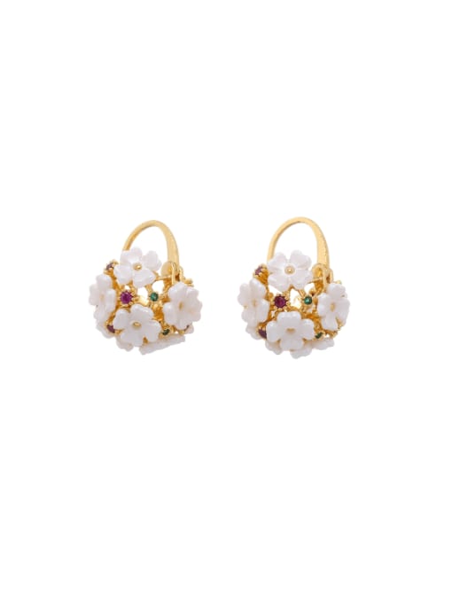 golden Brass Resin Flower Minimalist Hook Earring