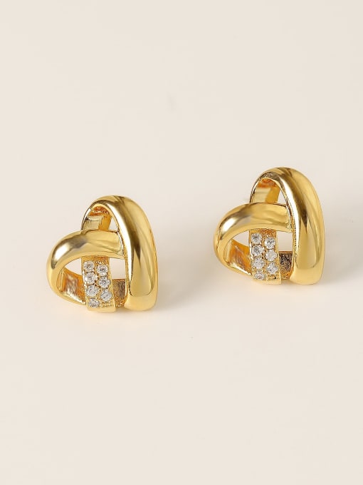HYACINTH Brass Cubic Zirconia Heart Minimalist Stud Trend Korean Fashion Earring 0