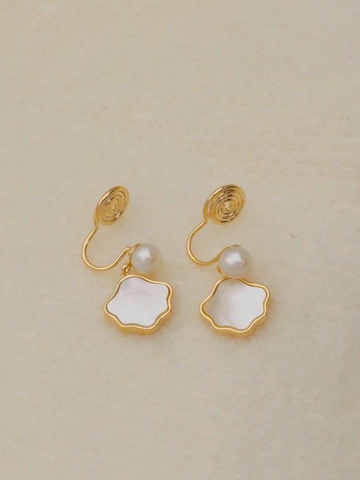 HYACINTH Brass Shell Geometric Minimalist Drop Earring 2