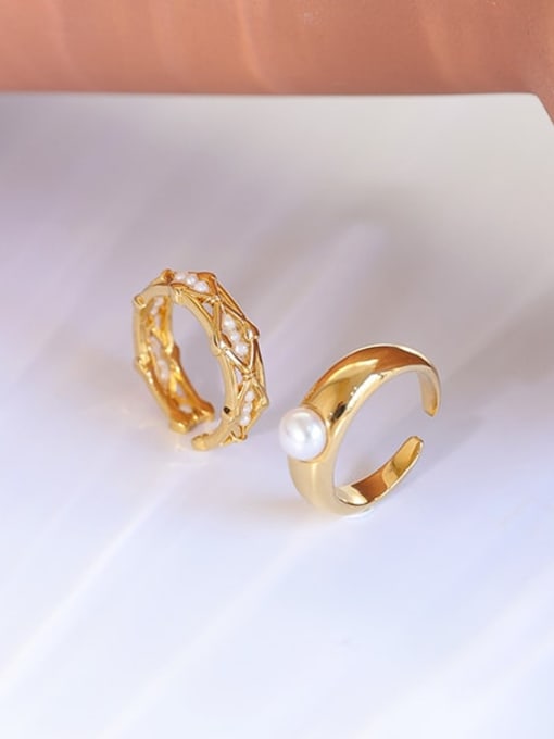 Five Color Brass Imitation Pearl Geometric Minimalist Band Ring 3