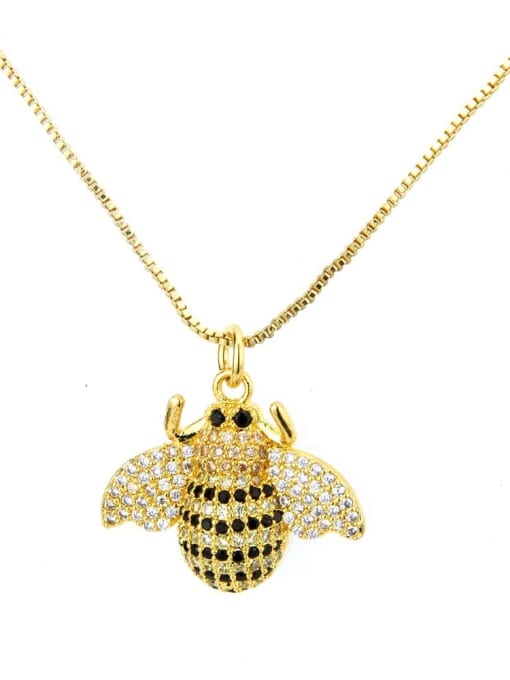 renchi Brass cubic zirconia cut bee Pendant Necklace 1
