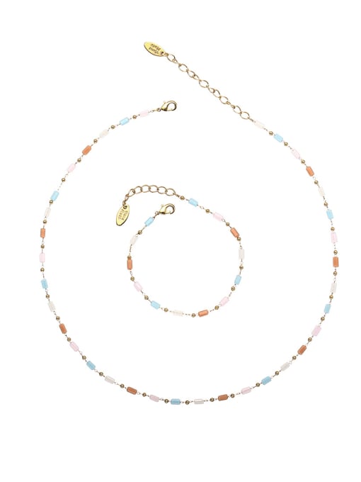 TINGS Brass Glass beads Minimalist Irregular  Bracelet and Necklace Set 0