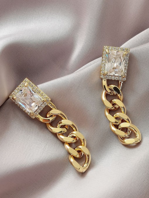 14k Gold Brass Cubic Zirconia Geometric Minimalist Drop Earring