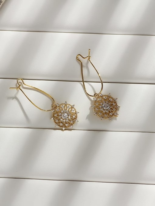 14K gold Copper Cubic Zirconia Flower Minimalist Huggie Trend Korean Fashion Earring