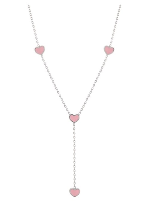 Pink Brass Enamel Heart Minimalist Lariat Necklace