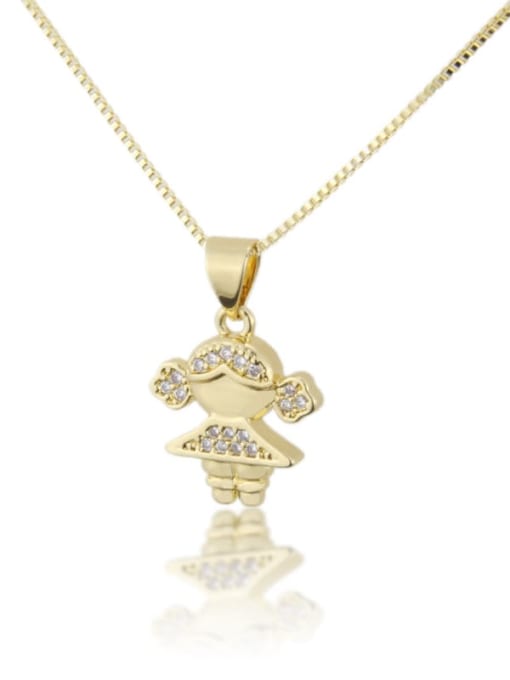 gold-plated Brass Cubic Zirconia Angel Cute Girl Pendant   Necklace