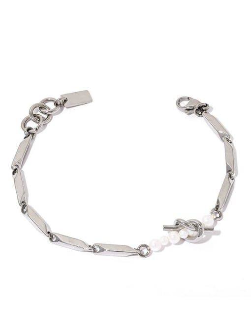 TINGS Titanium Steel Imitation Pearl Irregular Hip Hop Link Bracelet