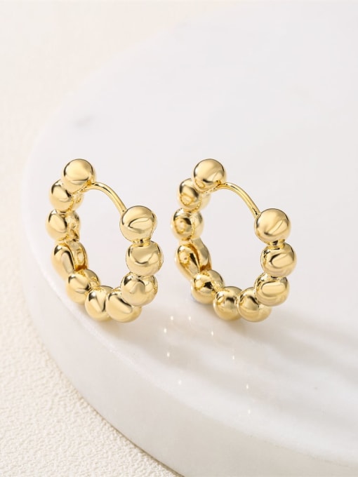 AOG Brass Bead Geometric Minimalist Huggie Earring 1