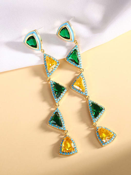 Color geometry long Brass Cubic Zirconia Multi Color Geometric Luxury Cluster Earring