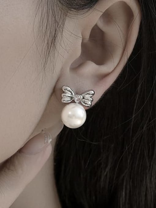 TINGS Brass Imitation Pearl Wing Trend Stud Earring 1