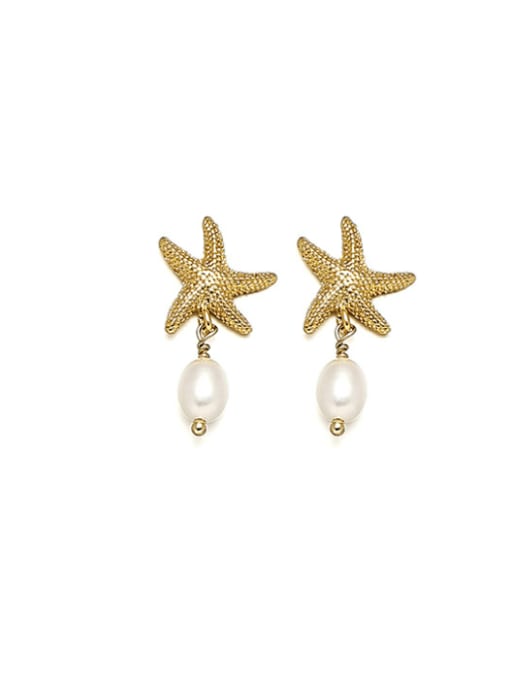 Starfish shape 2.5cm*1.3cm Brass Imitation Pearl Geometric Vintage Drop Earring