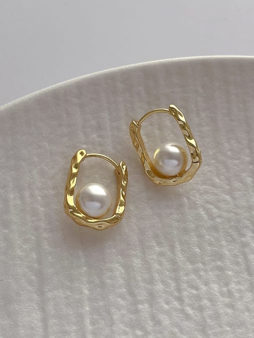 Q122 Gold Brass Imitation Pearl Geometric Dainty Stud Earring