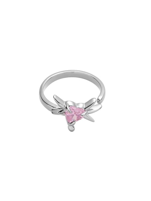 TINGS Brass Cubic Zirconia Heart Vintage Band Ring 0