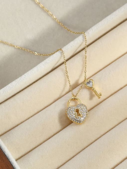 Gold XL60250 Brass Cubic Zirconia Heart Dainty Necklace