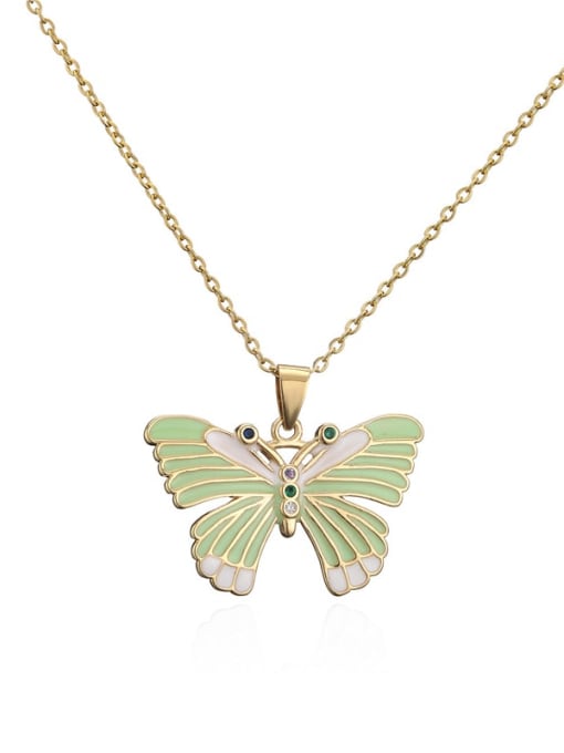 20955 Brass Cubic Zirconia Enamel Trend Butterfly Pendant Necklace