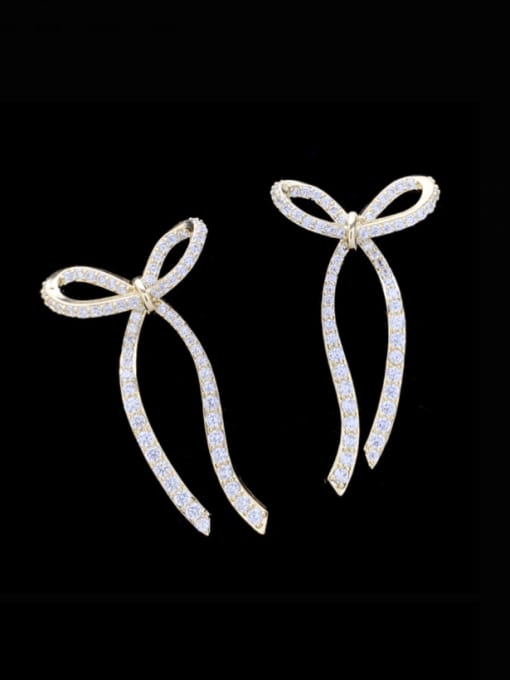 SUUTO Brass Cubic Zirconia Tassel Minimalist Bowknot Cluster Earring 3