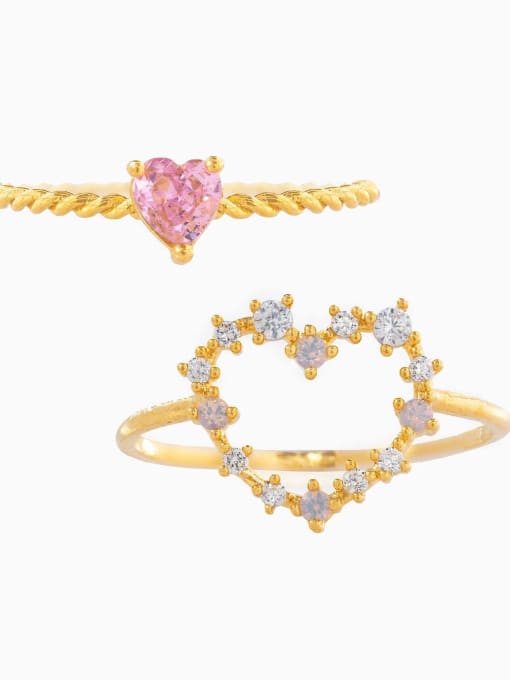 COLSW Brass Cubic Zirconia Heart Cute Band Ring