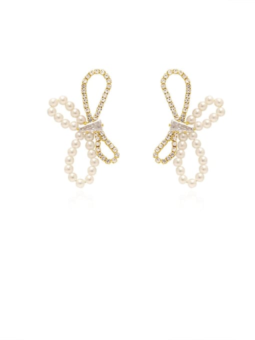 HYACINTH Brass Imitation Pearl Butterfly Artisan Stud Trend Korean Fashion Earring 0