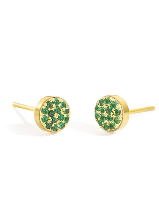 Gold+ Green Stainless steel Rhinestone Round Minimalist Stud Earring