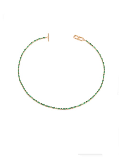 Rectangular Zircon Necklace Brass Cubic Zirconia Geometric Vintage Lariat Necklace