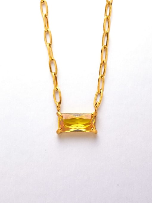 Golden +yellow Titanium Steel Cubic Zirconia Geometric Minimalist Necklace