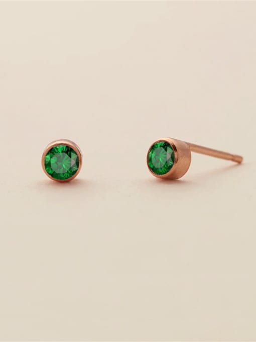 May Green Rose Gold Stainless steel Birthstone Geometric Minimalist Stud Earring