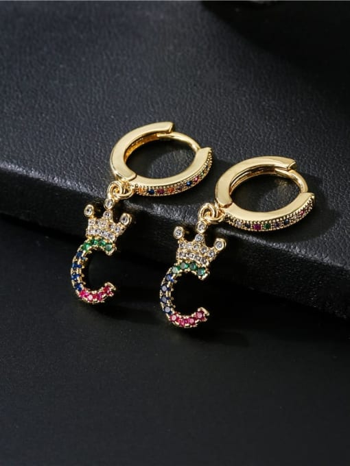 AOG Brass Cubic Zirconia Letter Vintage Huggie Earring 3