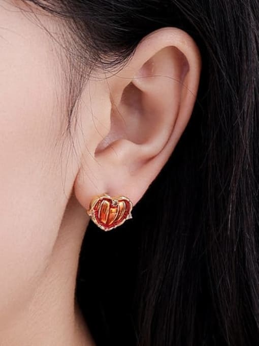 Five Color Brass Cubic Zirconia Heart Minimalist Stud Earring 1