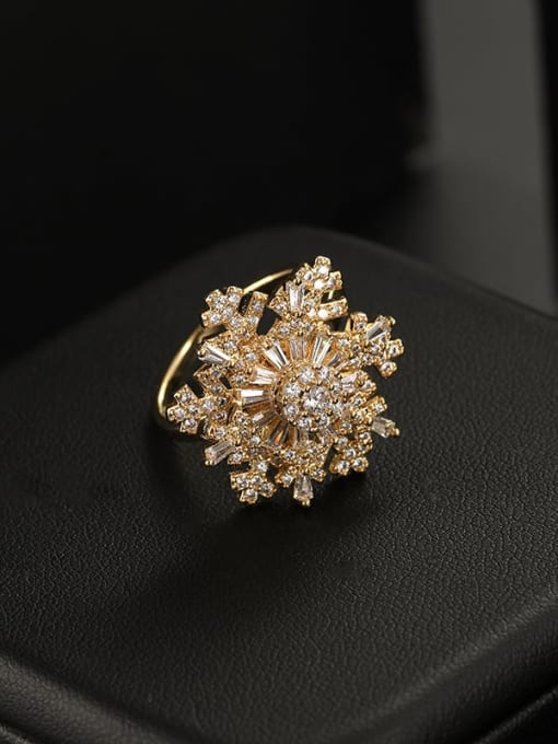 Gold J141 Brass Cubic Zirconia White Flower Dainty Band Ring
