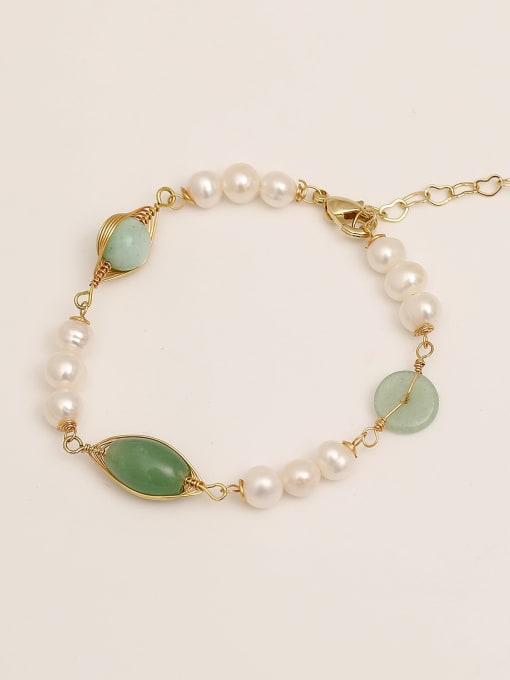HYACINTH Brass Imitation Pearl Geometric Vintage Beaded Bracelet 2