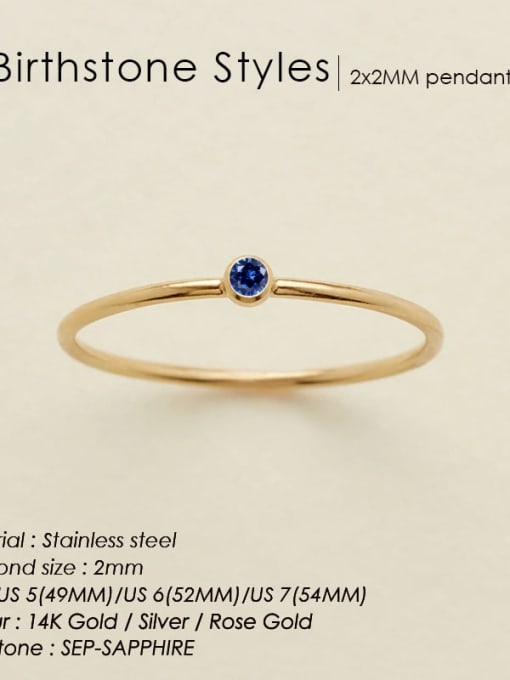 September Blue Gold Stainless steel Birthstone Geometric Minimalist Band Ring