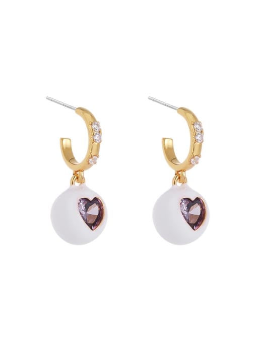 White purple earrings (sold in pairs) Brass Enamel Minimalist Heart Earring and Necklace Set