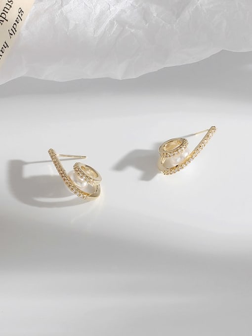 gold Copper Imitation Pearl Geometric Vintage Stud Trend Korean Fashion Earring