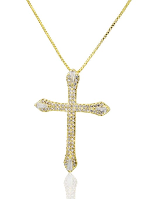 Golden white Brass Cubic Zirconia Cross Pendant Necklace