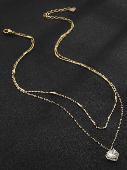YOUH Brass Cubic Zirconia Heart Minimalist Multi Strand Necklace 3