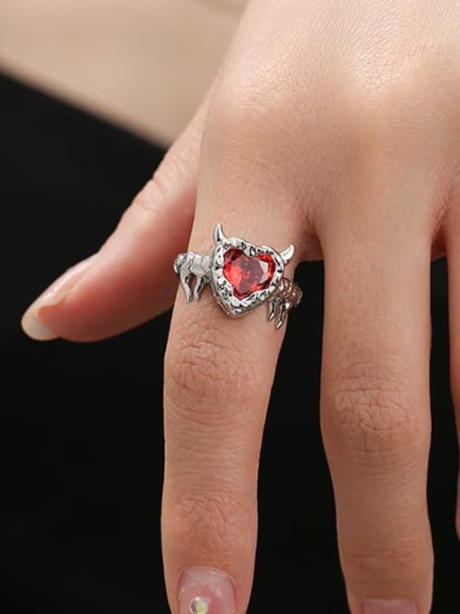 TINGS Brass Cubic Zirconia Heart Vintage Band Ring 1